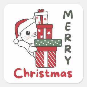 Cat Christmas Gift Winter Animals Cats Quadratischer Aufkleber