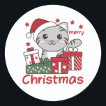 Cat Christmas Gift Winter Animals Cats Runder Aufkleber<br><div class="desc">Merry Christmas. Die Cat at Christmas as in Christmas greeting. Funny animals with ohrs for the holidays. In Sweet Christmas Greeting. Cats are cute animals and perfect for Christmas.</div>
