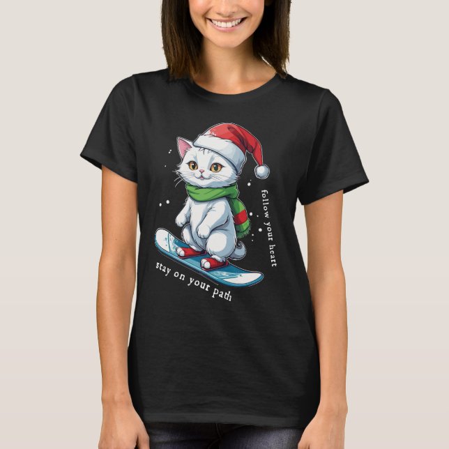 Cat Christmas Hat Snowboard T-Shirt (Vorderseite)