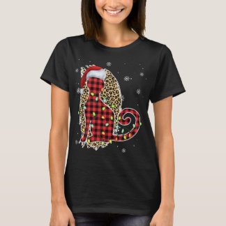Cat Christmas Leopard Buffalo Kariert Red Weihnach T-Shirt