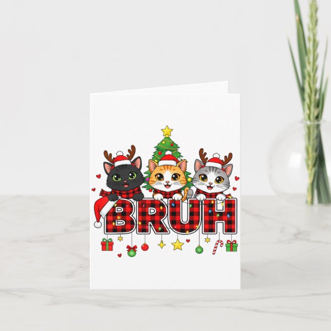 Cat Christmas Light Reindeer Santa Bruh Funny  Karte (Vorderseite)