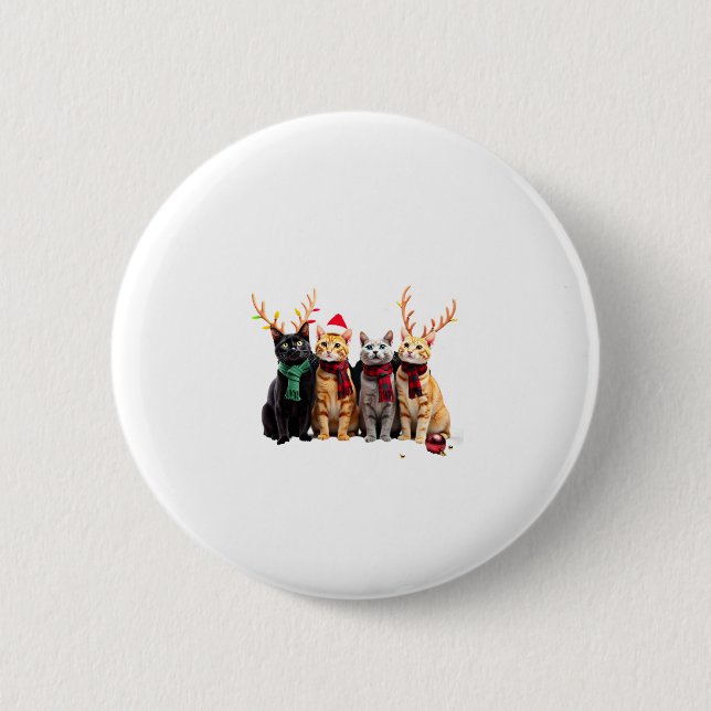 Cat Christmas Light Reindeer Santa Christmas Cat L Button (Vorderseite)