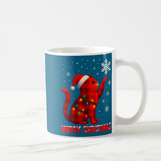 Cat Christmas Light Reindeer Santa Christmas Cat L Kaffeetasse (Rechts)