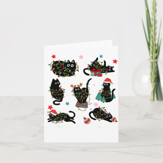 Cat Christmas Light Reindeer Santa Christmas Cat L Karte (Vorderseite)