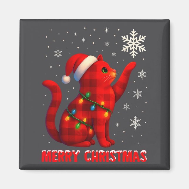 Cat Christmas Light Reindeer Santa Christmas Cat L Magnet (Vorne)