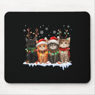 Cat Christmas Light Reindeer Santa Christmas Cat L Mousepad