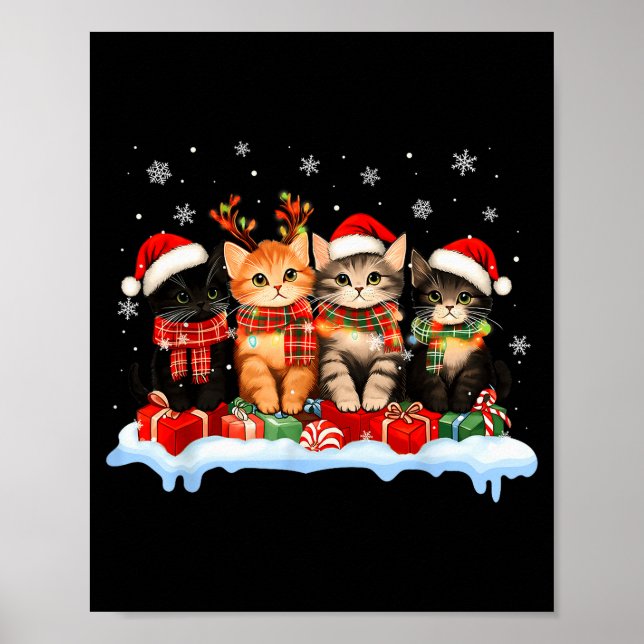 Cat Christmas Light Reindeer Santa Christmas Cat L Poster (Vorne)