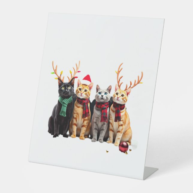 Cat Christmas Light Reindeer Santa Christmas Cat L Sockelschild (Vorderseite)