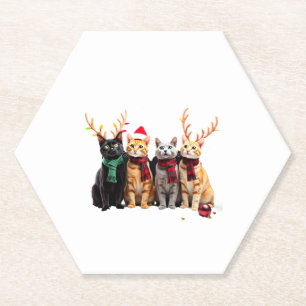 Cat Christmas Light Reindeer Santa Christmas Cat L Untersetzer