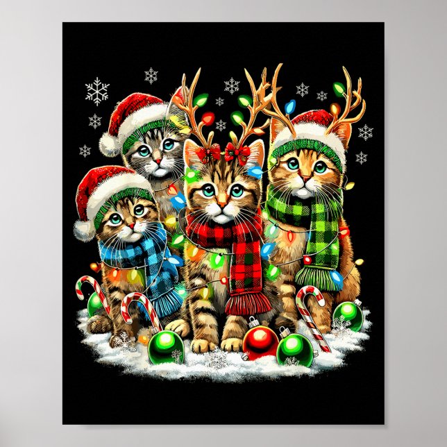 Cat Christmas Light Reindeer Santa Christmas Cats  Poster (Vorne)