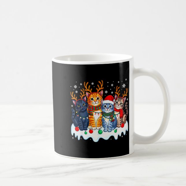 Cat Christmas Light Reindeer Santa Christmas Funny Kaffeetasse (Rechts)