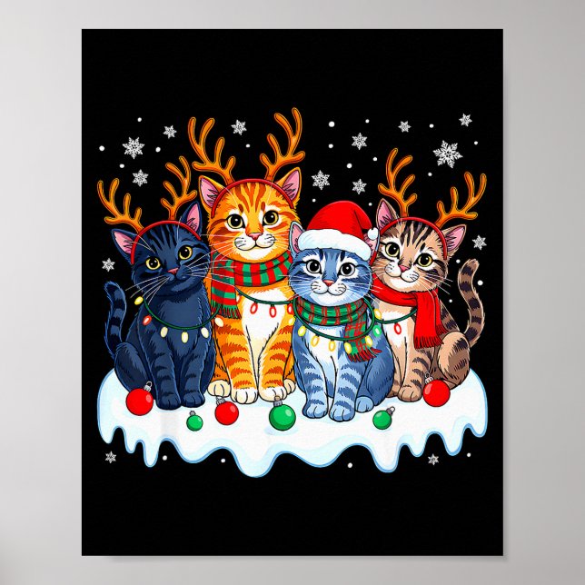 Cat Christmas Light Reindeer Santa Christmas Funny Poster (Vorne)