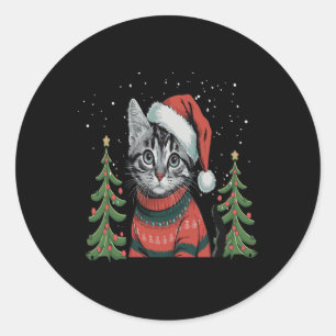 Cat Christmas Light Reindeer Weihnachten Runder Aufkleber