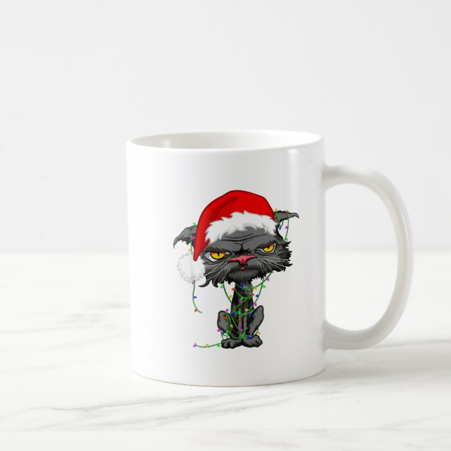 Cat Christmas Lights Bored Cat Santa Hat Funny Cat Kaffeetasse (Rechts)