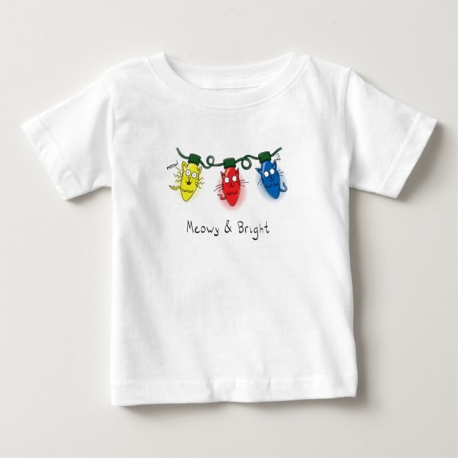 Cat Christmas Lights Funny Meowy und hell Baby T-shirt (Vorderseite)