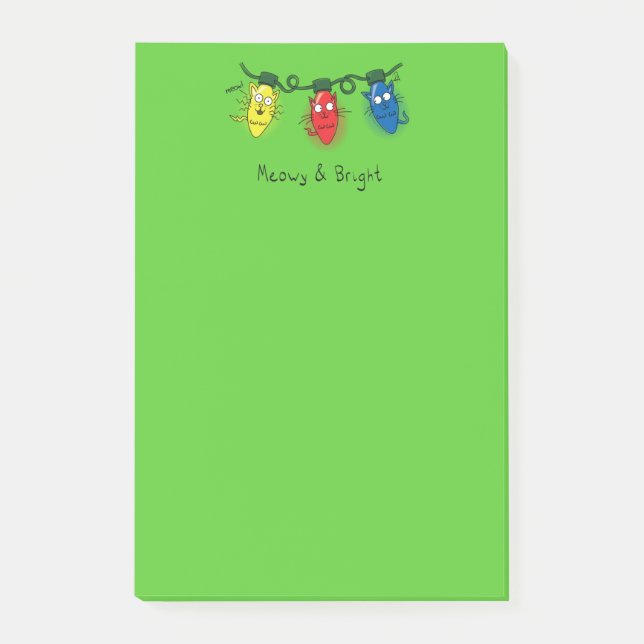 Cat Christmas Lights Funny Meowy und hell Post-it Klebezettel (Vorderseite)