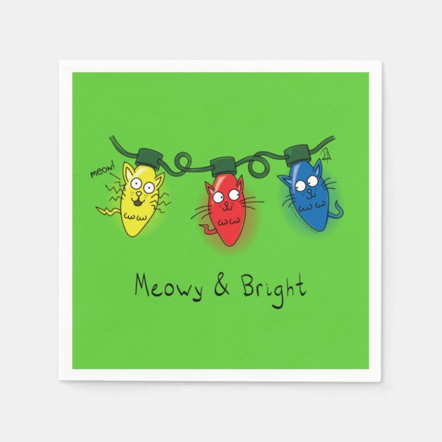 Cat Christmas Lights Funny Meowy und hell Serviette (Vorderseite)