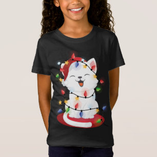 Cat Christmas Lights kitschig Portrait Snow T-Shirt