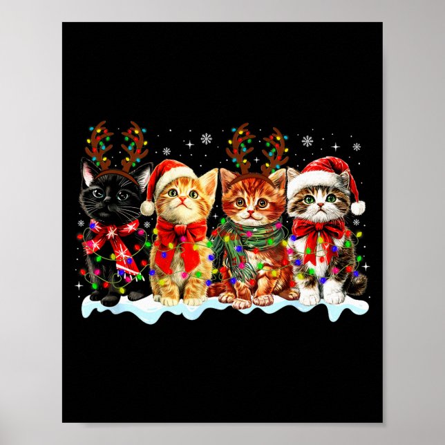 Cat Christmas Lights Reindeer Santa Cat Lover Xmas Poster (Vorne)