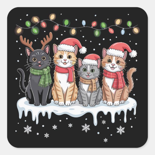 Cat Christmas LightS Santa Christmas Cat Lover Quadratischer Aufkleber (Vorderseite)