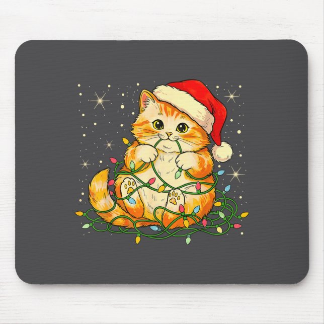 Cat Christmas Lights Santa Hat Xmas Cats Lover Pet Mousepad (Vorne)