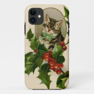 Cat Christmas Merry Holly Kitten Antique Art Case-Mate iPhone Hülle