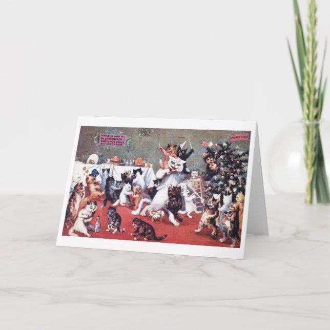 Cat Christmas Party mit Kittens, Louis Wain Card Karte (Vorderseite)
