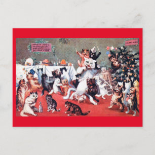 Cat Christmas Party mit Kittens, Louis Wain Postc Postkarte