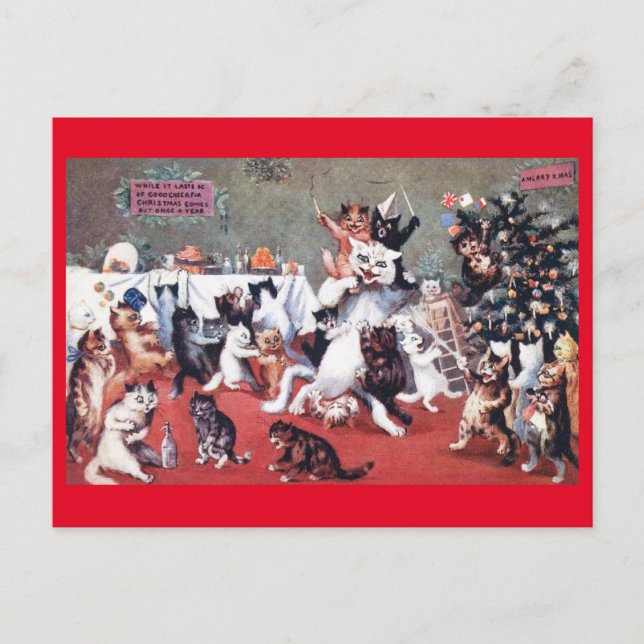Cat Christmas Party mit Kittens, Louis Wain Postc Postkarte (Vorderseite)
