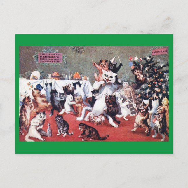 Cat Christmas Party mit Kittens, Louis Wain Postkarte (Vorderseite)