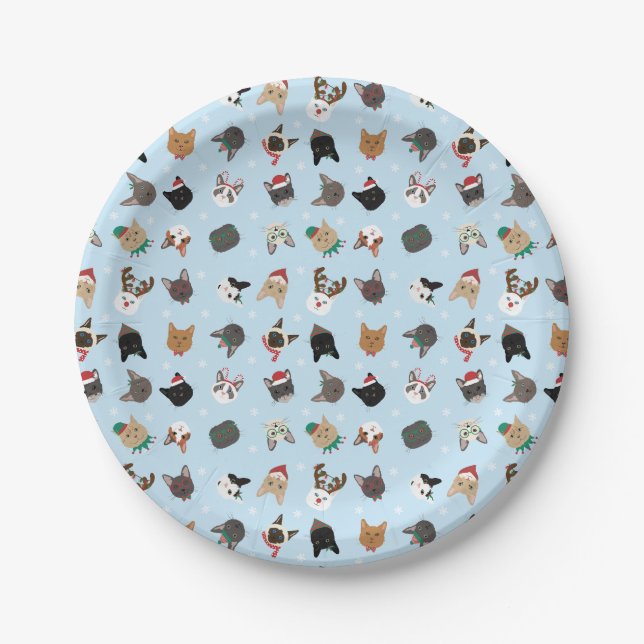 Cat Christmas Pattern Pappteller (Vorderseite)
