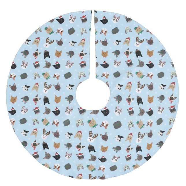 Cat Christmas Pattern Polyester Weihnachtsbaumdecke (Vorderseite)