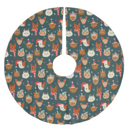 Cat Christmas Pattern Polyester Weihnachtsbaumdecke