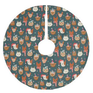 Cat Christmas Pattern Polyester Weihnachtsbaumdecke