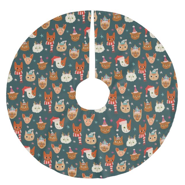 Cat Christmas Pattern Polyester Weihnachtsbaumdecke (Vorderseite)