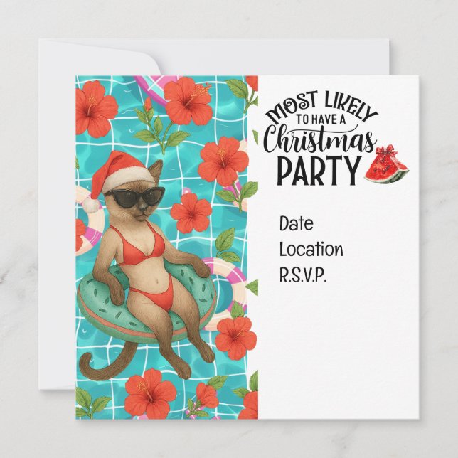 Cat Christmas Pool Party for Christmas in July  Einladung (Vorderseite)