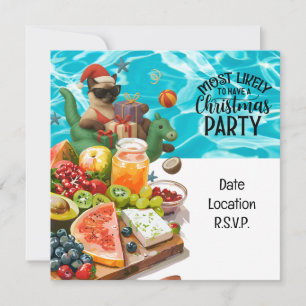 Cat Christmas Pool Party für Weihnachten im Juli Einladung