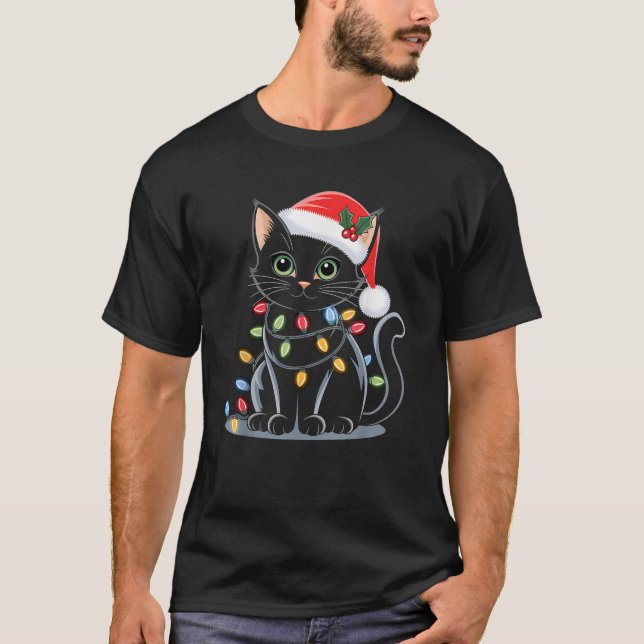 Cat Christmas Santa Hat Funny Meowy Cats Women Men T-Shirt (Vorderseite)