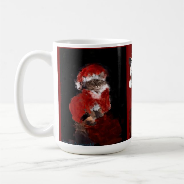 Cat Christmas Santa Maureen Girard Blue Eyes Kaffeetasse (Links)