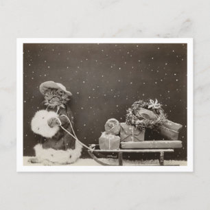 Cat Christmas Shopping Vintag Schwarz und Weiß Postkarte