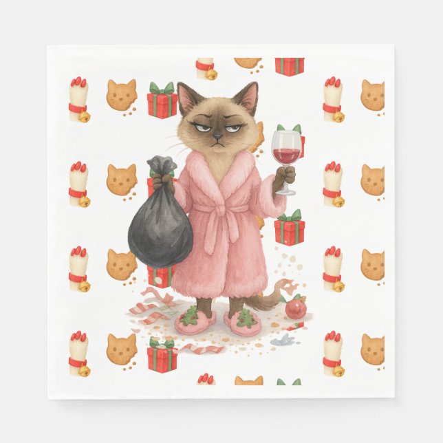 Cat Christmas themed for Siamese Cat Lovers Serviette (Vorderseite)