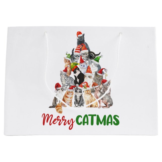 Cat Christmas Tree Cat Lover Weihnachtsfeiertag Große Geschenktüte (Vorderseite)