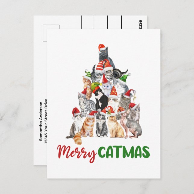 Cat Christmas Tree Cat Lover Weihnachtsfeiertag Postkarte (Vorne/Hinten)