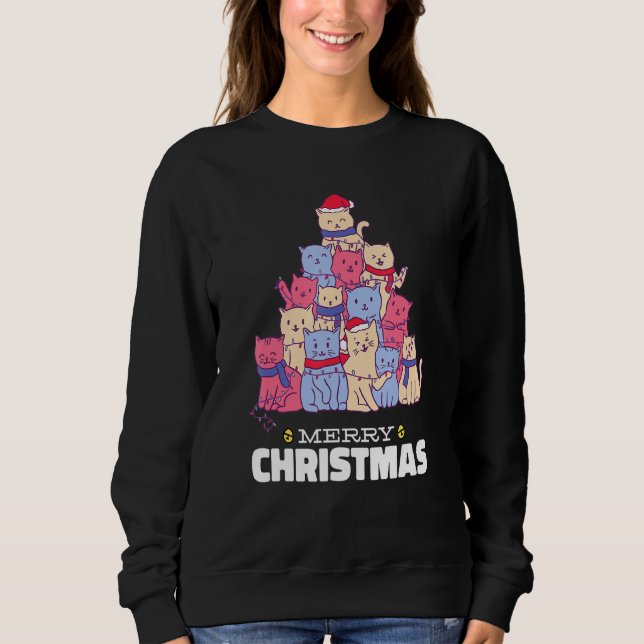 Cat Christmas Tree Christmas Lights Niedlich Cat C Sweatshirt (Vorderseite)