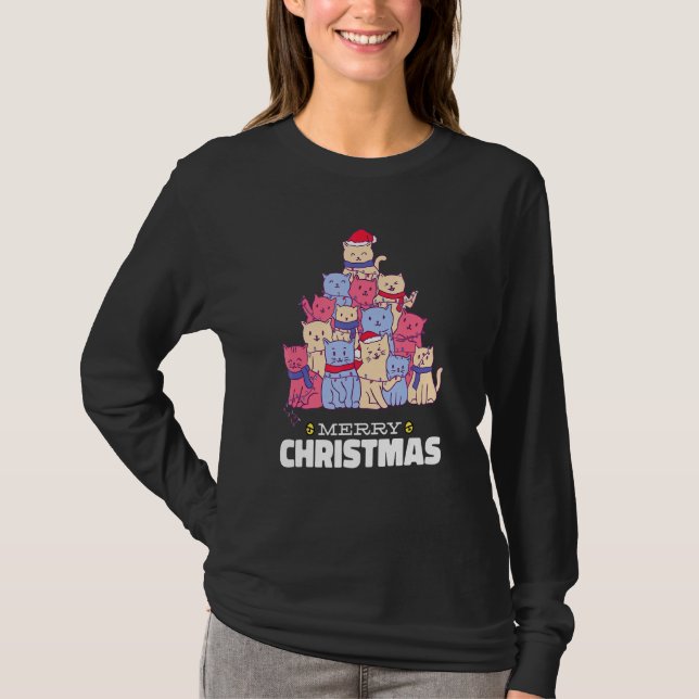 Cat Christmas Tree Christmas Lights Niedlich Cat C T-Shirt (Vorderseite)
