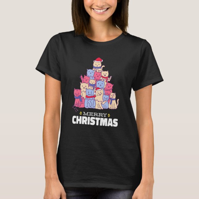 Cat Christmas Tree Christmas Lights Niedlich Cat C T-Shirt (Vorderseite)