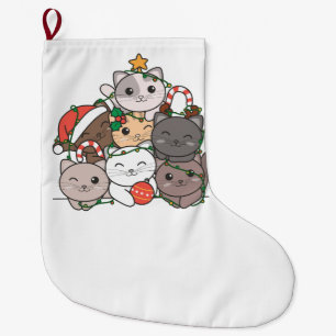 Cat Christmas Tree Funny Animal Christmas Holiday Großer Weihnachtsstrumpf