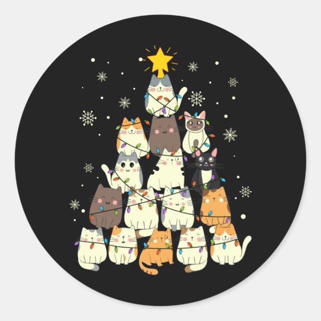 Cat Christmas Tree Gift, Cats Lovers Decoration Runder Aufkleber (Vorderseite)