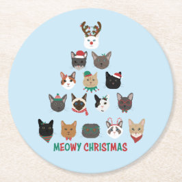 Cat Christmas Tree Runder Pappuntersetzer