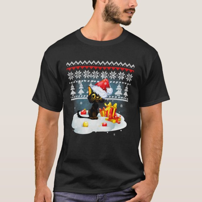 Cat Christmas Ugly Christmas Sweater  Holiday Tree T-Shirt (Vorderseite)